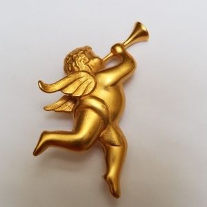 Trumpet playing angel brooch pin by Carolee